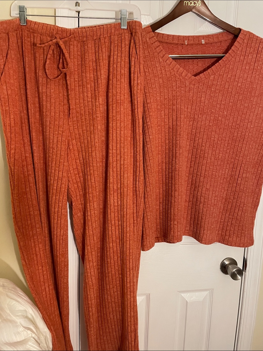 Burnt Orange Heather Soft Thick Pants Suit with Pockets 2X